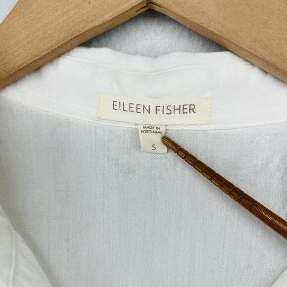 EILEEN FISHER Top S Cotton Woven Jersey Panels Shirt Button Up Long Sleeve White - Picture 5 of 13